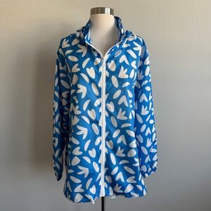 Compania Fantastica Blue White Print Hooded Windbreaker Jacket Medium